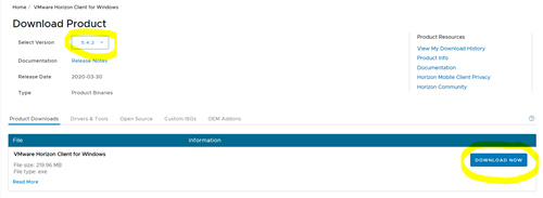Download version of vmware client